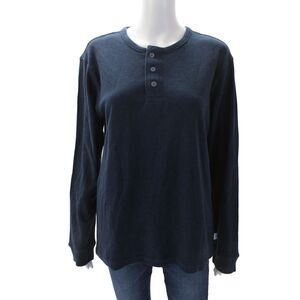 Onia Womens Cotton Long Sleeve Button Casual Knit Top Navy Blue Size M